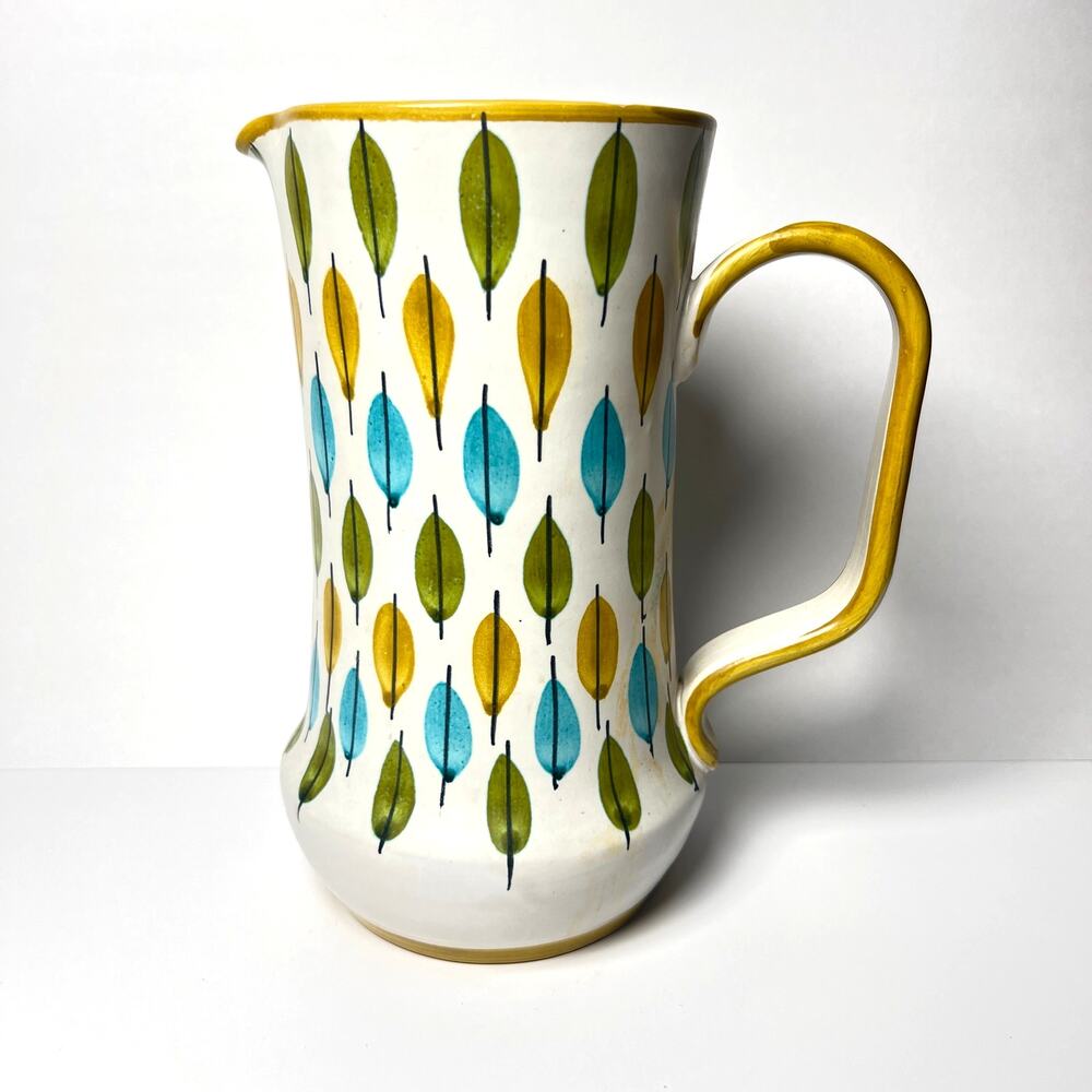Vintage Mid Century Italian Ceramic Pitcher Studio Pottery Jug Hand Painted
